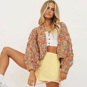 Princess Polly Multicolor Chunky Knit Cardigan Sweater S/M